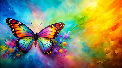 Fototapeta premium Colorful art piece depicting a butterfly, butterfly, vibrant, colorful, wings, art, shape, pattern, design, beauty