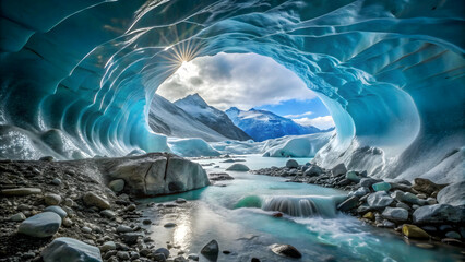 Ice cave at the Glacier 3000 in the Swiss alps