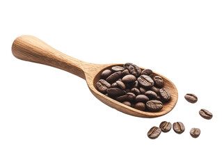 Fototapeta premium Coffee beans on wooden scoop isolated on white background