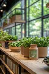 A sustainable product showcase where vendors display eco-friendly products for employees to explore and purc, Generative AI 