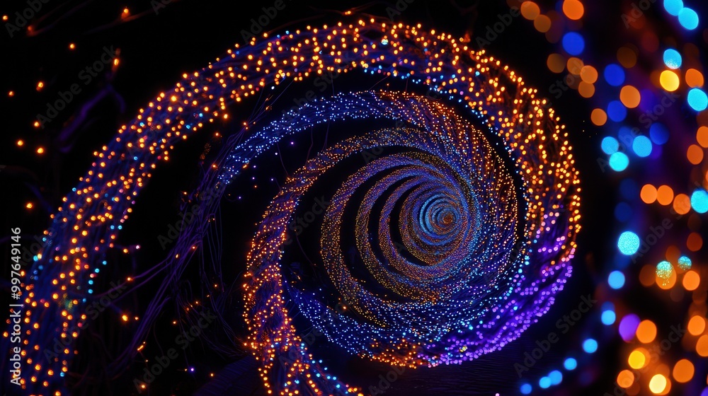 Aufkleber A stunning display of Christmas lights arranged in spiral shapes, creating a captivating vortex of color and holiday cheer. Generative AI