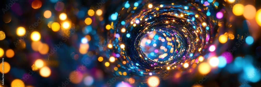 Poster bright christmas lights swirl in a mesmerizing vortex, producing a dynamic and enchanting pattern du