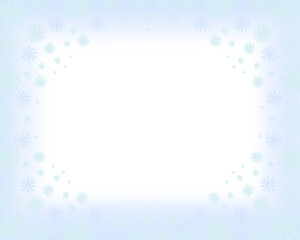 Light blue snowflakes frame background, snowfall winter border