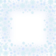 Fototapeta premium Light blue snowflakes frame background, snowfall winter border