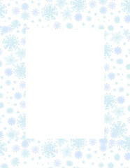 Blue snowflakes frame, winter snow border,  christmas snowfall transparent background