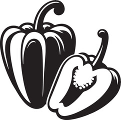 Bell peppers with slice silhouette vector art illustration