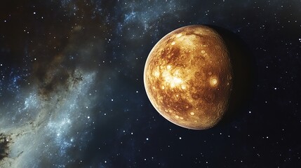 A detailed artistic rendering of the planet Venus, showcasing its thick atmosphere and bright yellow-orange hues. This planetary design highlights Venus&rsquo;s unique surface and atmospheric features, 