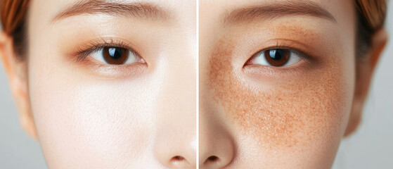 Melasma Treatment Transformation, before and after results showcasing improved skin tone and clarity on an Asian woman's face.