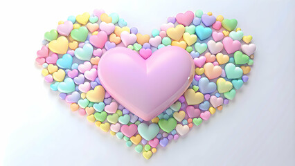 Obraz premium Pastel multicolor heart in various sizes, love, heart, Valentine's Day, colorful, pink, blue, purple, green, romance