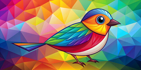 Fototapeta premium Vibrant and colorful of a cartoon bird with geometric shapes in the background, bird, colorful, vibrant,cartoon, geometric