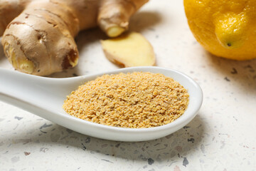 Seasoning and spices concept - ginger, homemade seasoning