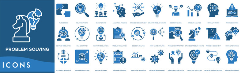 Problem Solving icon. Puzzle Piece, Solution Finding, Brainstorming, Analytical Thinking and Strategy Development