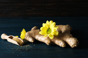 Seasoning and spices concept - ginger, homemade seasoning