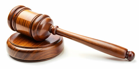 Fototapeta premium Close up of a wooden gavel isolated on white background, wooden, gavel, hammer, court, law, justice, judge, legal, auction