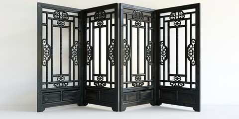 luxury black folding door and window antique with korean ornament wood frame pattern on white...