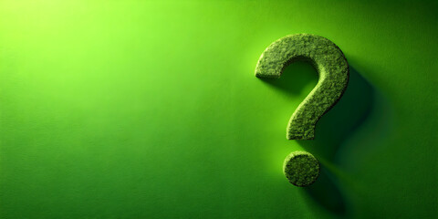 Realistic question mark on vibrant green background with textures and shadows, , question mark, vibrant, green