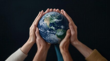 Group of people lifting the Earth, united in kindness