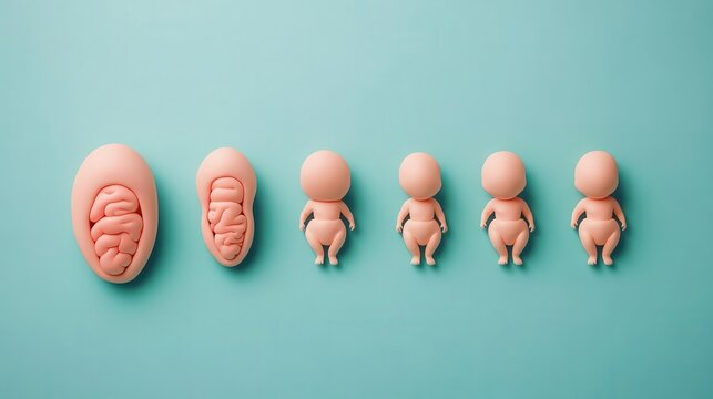 Artistic rendering of an embryo's journey from zygote to fetus, highlighting each stage, life development, embryo stages