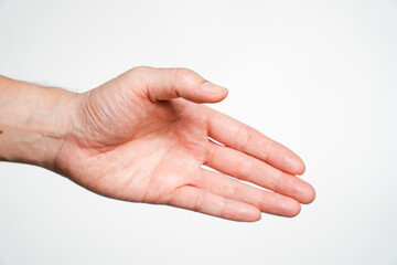 Businessman's hand congratulated on success,Men welcome and shake hands on white background, closeup