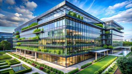 Fototapeta premium High-tech office building with sleek glass facade, modern design