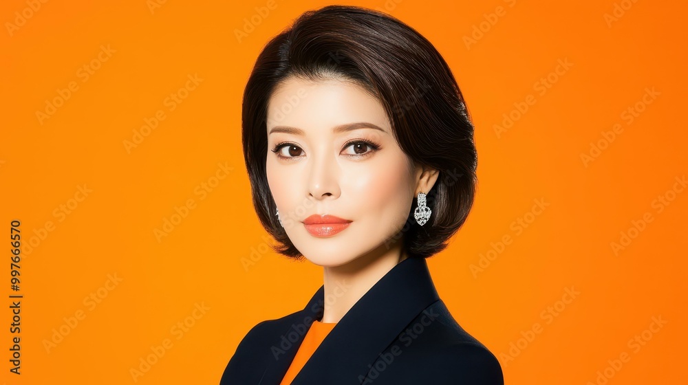 Canvas Prints a cheerful taiwanese news anchor displays a vibrant style, embodying a mix of modern and futuristic 