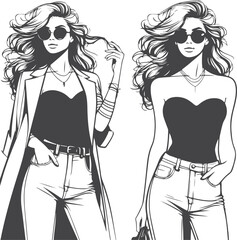 Beautiful modern girls' silhouette vector design.