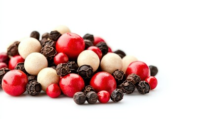 A vibrant pile of decorative spheres in various colors and textures, including shiny red and beige, perfect for festive and artistic creations.