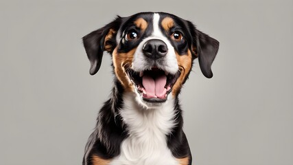 Isolated on a transparent PNG background, this angry and astonished dog has a humorous and animated attitude.