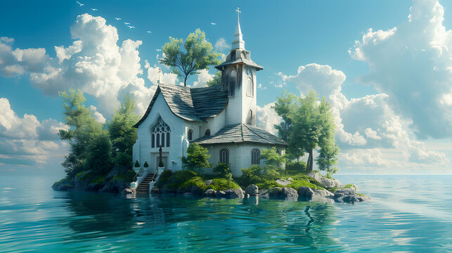 Church on an island off the coast