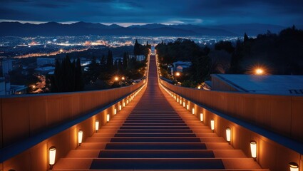 Obraz premium Illuminated Cityscape and Mountains at Dusk