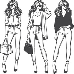 Beautiful modern girls' silhouette vector design.