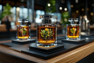 Digital 3D personalized fragrance experience, where customers select notes and visualize their custom scent in a detailed, interactive 3D space