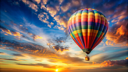 Fototapeta premium Hot air balloon soaring in the sky , adventure, transportation, travel, freedom, colorful, clouds, aerial, floating