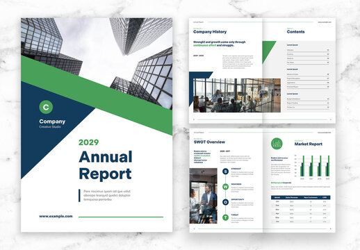 Navy Blue and  Green Annual Report