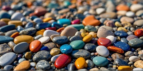 A captivating collection of colorful stones creates a dynamic background, perfect for branding, advertisements, or enhancing digital content with texture.