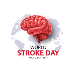 World stroke day with red Brain and world sign. abstract  vector illustration design