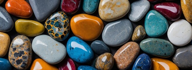 A diverse array of colorful stones provides a unique and engaging backdrop. Ideal for websites, social media, or advertising campaigns seeking vibrancy.