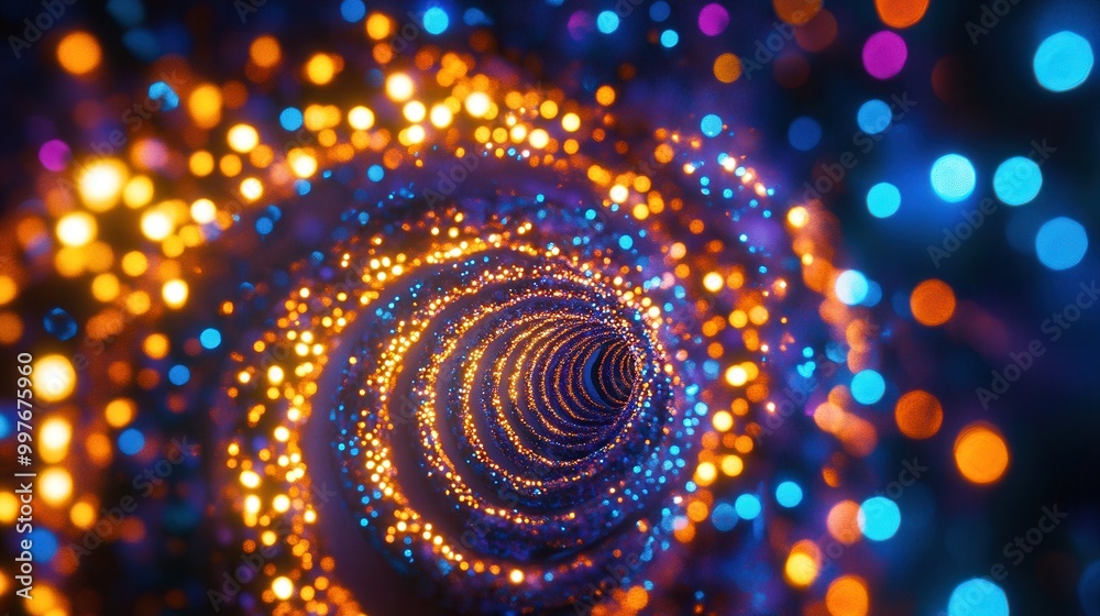 Poster bright christmas lights create a dynamic spiral pattern, adding a festive touch to nighttime celebra
