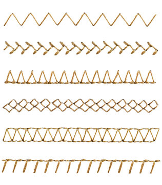 A set of variety of sewing thread stitches isolated cutout on transparent