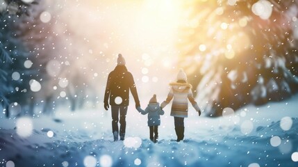 Obraz premium winter with family, nice and cool snow atmosphere background together with family