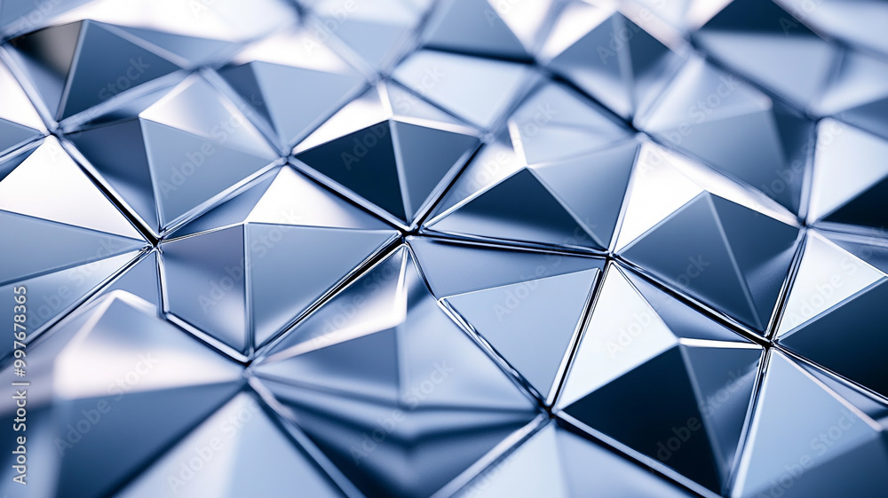 Poster reflective geometric pattern with silver triangular surfaces in a modern design setting
