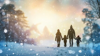 winter with family, nice snow background with kids