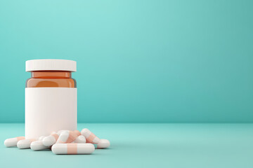 Close-up view of a drugstore room background, showcasing a high-resolution 3D illustration with selective focus and ample copy space for text.