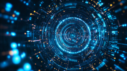 Obraz premium Wide visualization of big data featuring machine learning algorithms for information filtering and analytics. The abstract background includes a sphere array and binary code, creating a visual concept