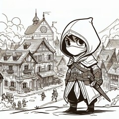 Obraz premium Chibi Assassin at Night