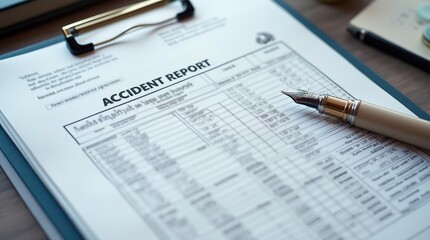 Detailed aircraft accident report with pen and clipboard