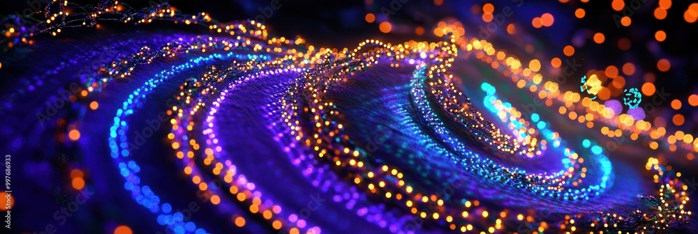 Poster Bright Christmas lights twirl in spiral patterns, creating an enchanting display that captivates viewers during the holiday festivities. Generative AI