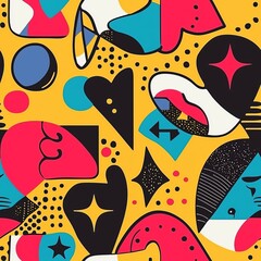 Seamless pattern of playful pop art icons