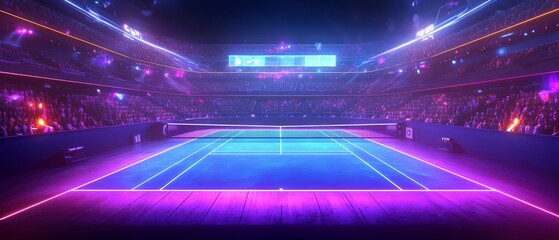 Neon Tennis Court with Crowd.