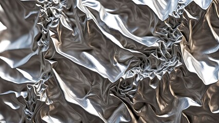 A macro shot of crumpled aluminum foil, showing the sharp creases and reflective surfaces catching light 